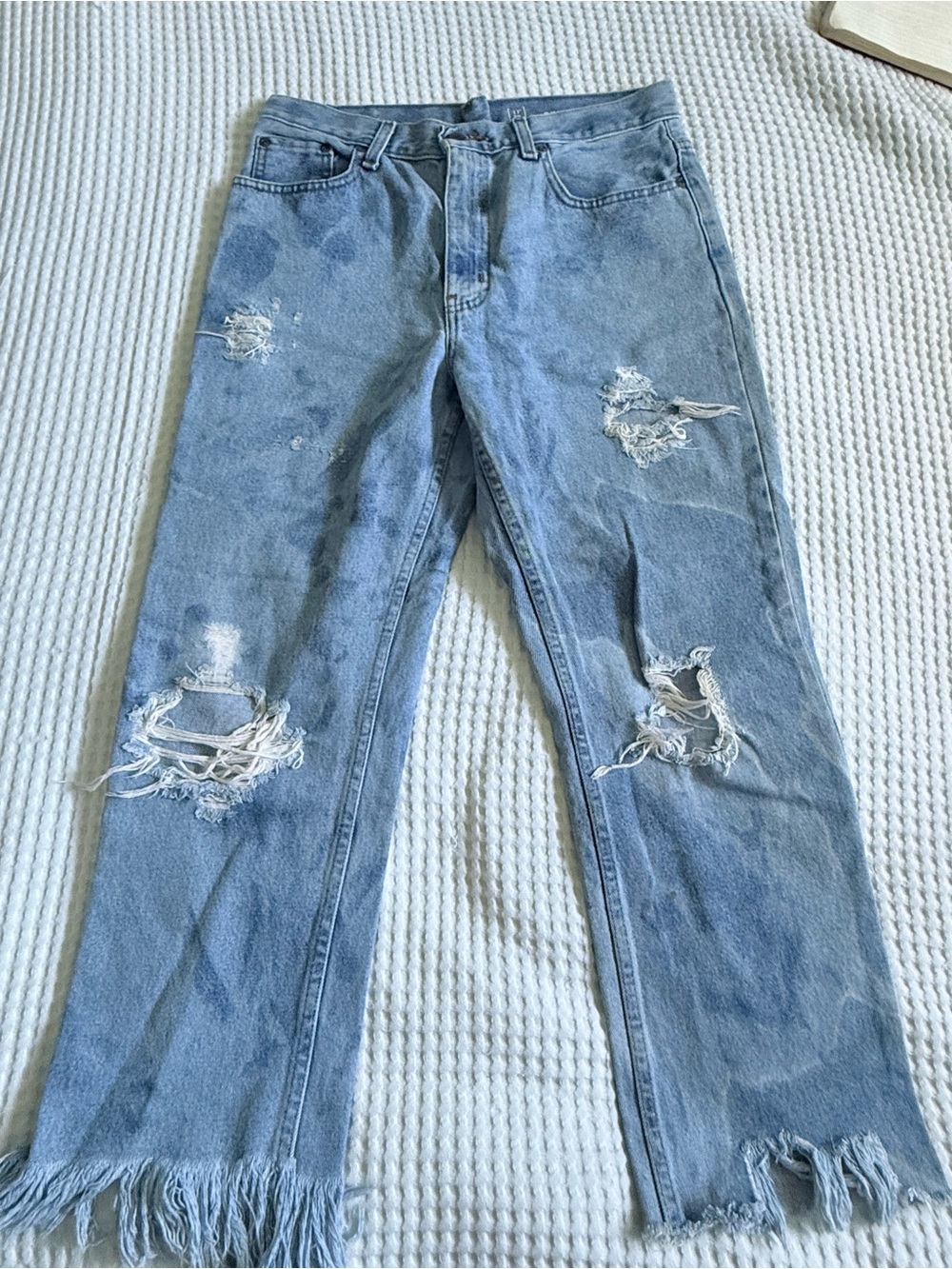 George Light Blue Frayed Hem Wide Leg Jeans